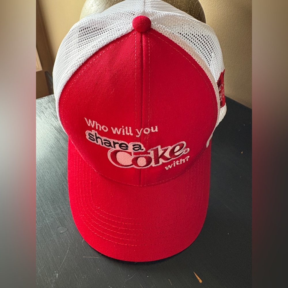 “Who will you share a Coke with?” Trucker Hat Coca-Cola Red and White Mesh Cap - Picture 3 of 6